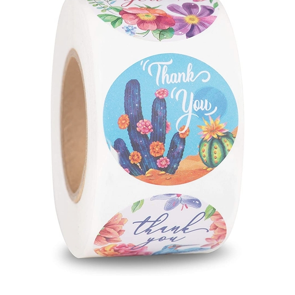 Other - 80 Pc 1.5" Macaw Cactus Flower Thank You Stickers